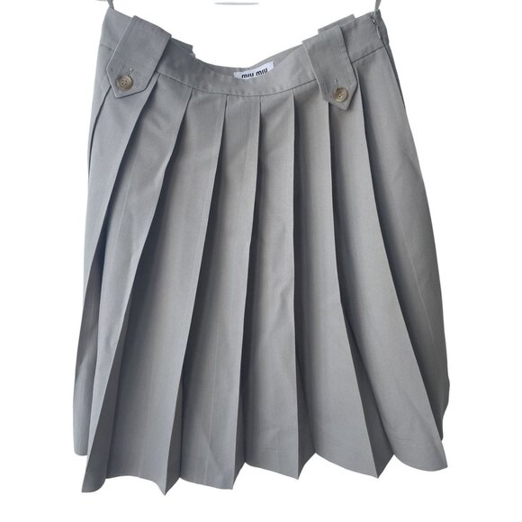 Miu Miu Gray Pleated Wool Skirt With Button Detail Made In Italy - Picture 1 of 9